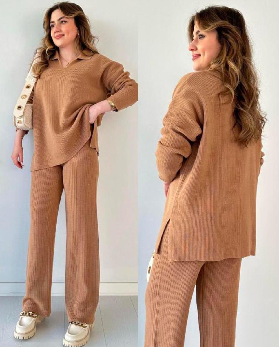 V-Neck Polo 2-Piece Knit Co-Ord Set